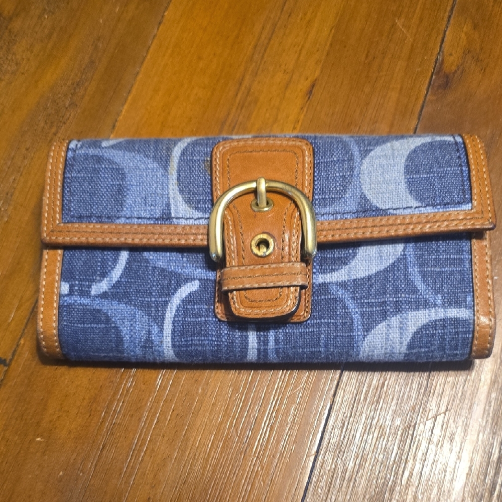 Blue and Brown Wallet with Buckle